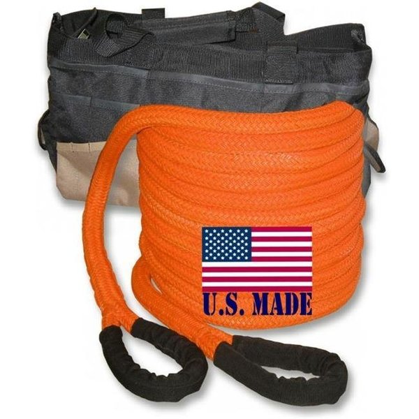 Safe-T-Line U.S. made "Safety Orange" Safe-T-Line® Kinetic RECOVERY ROPE (Snatch Rope) - 1 inch X 30 ft with Heavy-Duty Carry Bag (4X4 VEHICLE RECOVERY) PK0130B